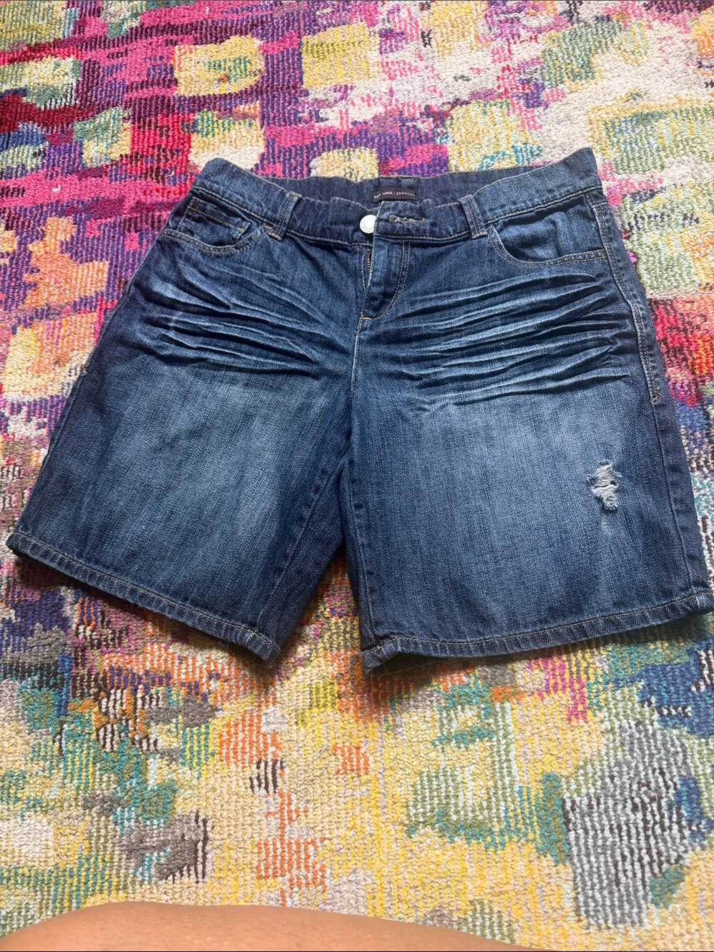 New York & Company Dark Blue Ruching Denim Bermuda Shorts